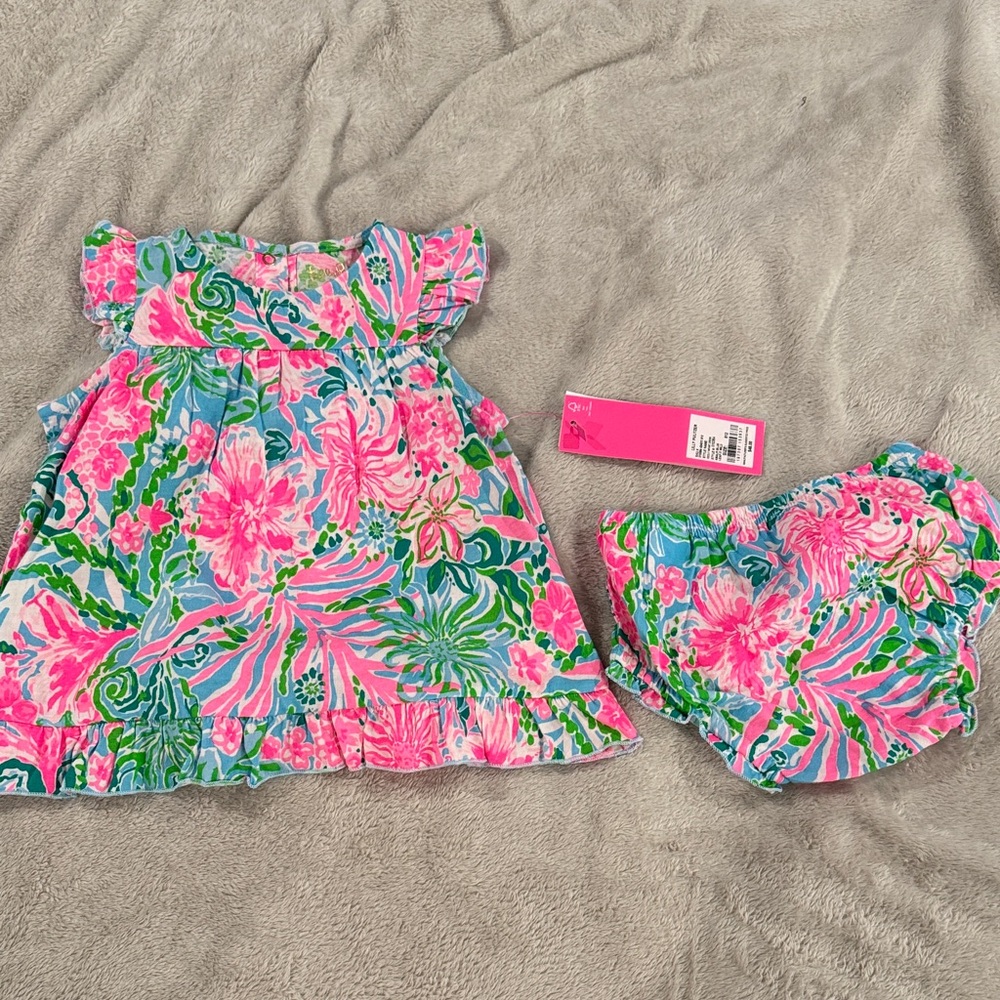 Lilly Pulitzer Pink and Green Floral Baby Dress